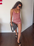 Watch Me Leave Halter Playsuit Red / White Stripe