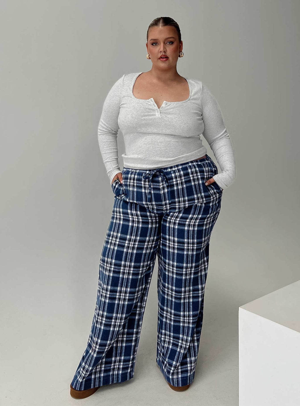 In The Morning Sleep Pant Blue Check Curve