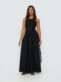 Carlene Shirred Drop Waist Maxi Dress Black