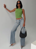 Slow Ride Mid Rise Bootleg Belted Jeans Light Blue