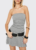 Laynuh Strapless Ruched Mini Dress Grey / White Stripe