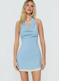 Tameika Halter Cowl Neck Mini Dress Blue / Butter