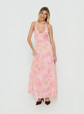 Dandelions Halter Maxi Dress Pink Floral
