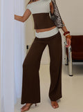 Past Life Fold Over Waistband Pant Brown / Stripe