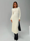 Ryo Long Sleeve Rib Maxi Dress Cream