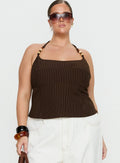 Cherise Bead Detail Top Brown Pinstripe Curve