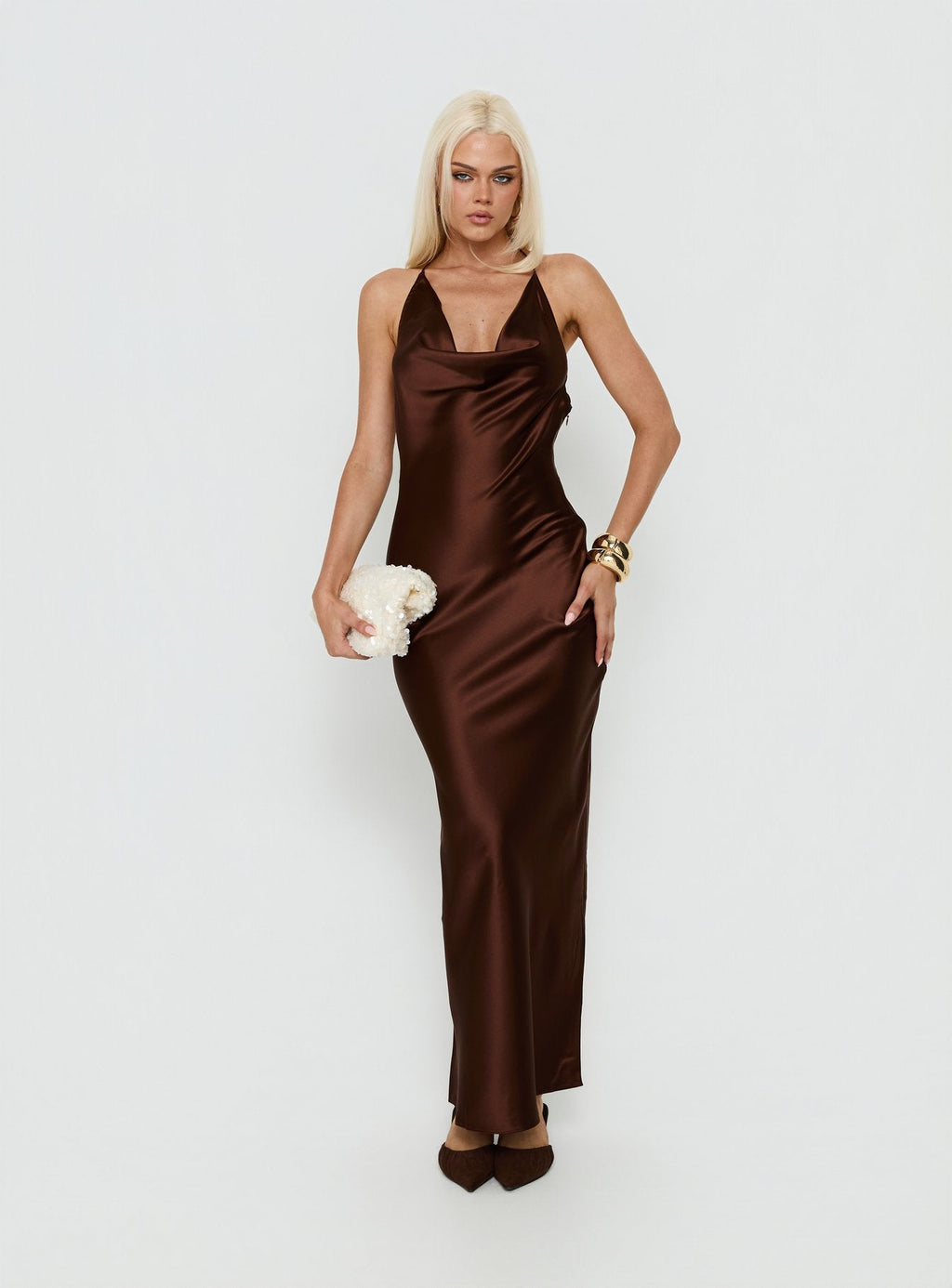 Yazmeina Halter Keyhole Maxi Dress Brown