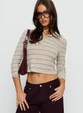 Jaeda Collared 3/4 Sleeve Top Stripe