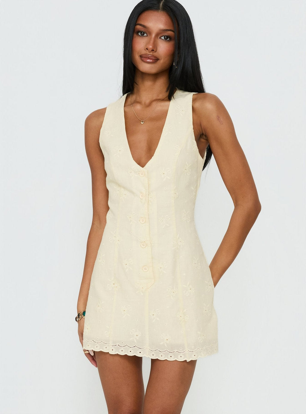 Sylvara Textured Button Up Romper Yellow