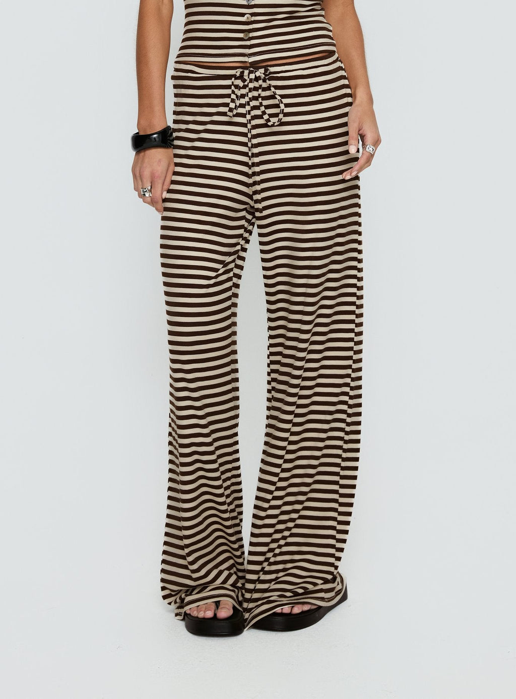 Gavrielle Jersey Wide Leg Pants Chocolate / Cream Stripe