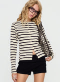 Marvella Button Up Long sleeve Top Dark Grey / Cream Stripe
