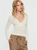Cassidey Cross Front Long Sleeve Top Cream
