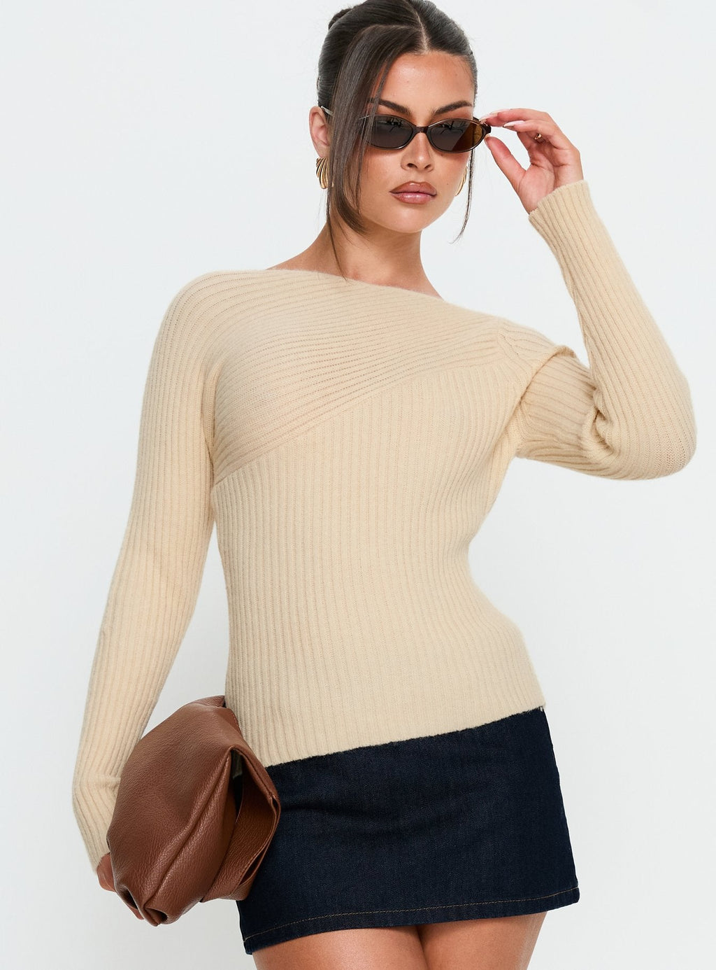 Cassye Long Sleeve Ribbed Top Cream