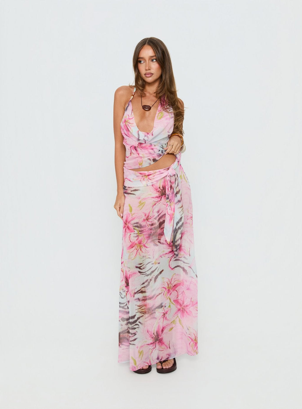Karzi Chiffon Maxi Skirt Pink Floral