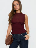 Fever Kiss Chiffon Ruched Top Wine