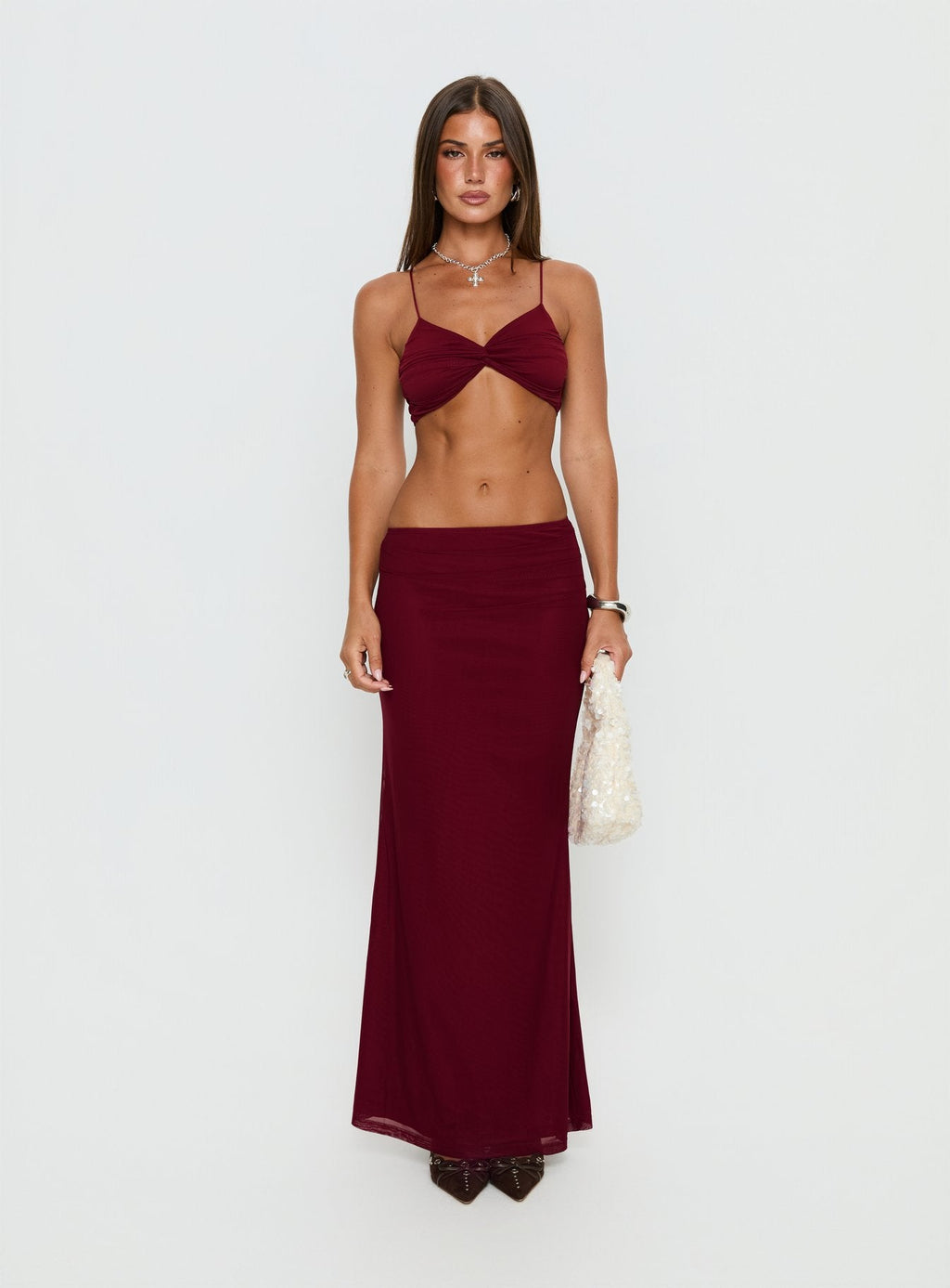 Delores Ruched Maxi Skirt Red