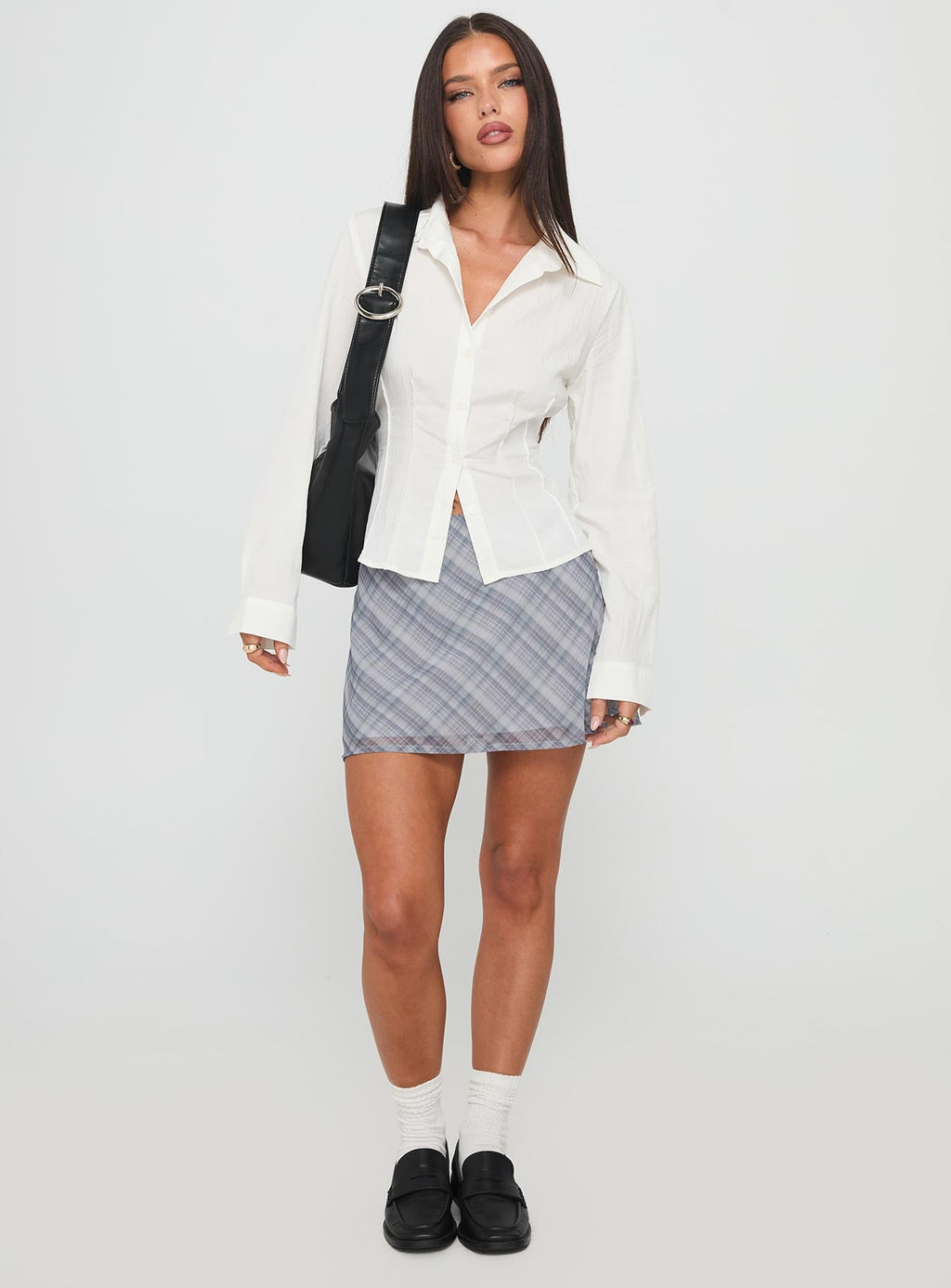Compromise Long Sleeve Button Up Top White