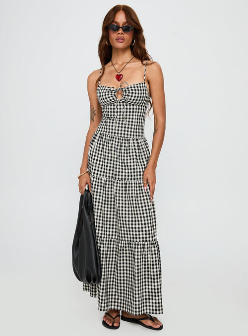 Avaleine Tiered Maxi Dress Black / White Check