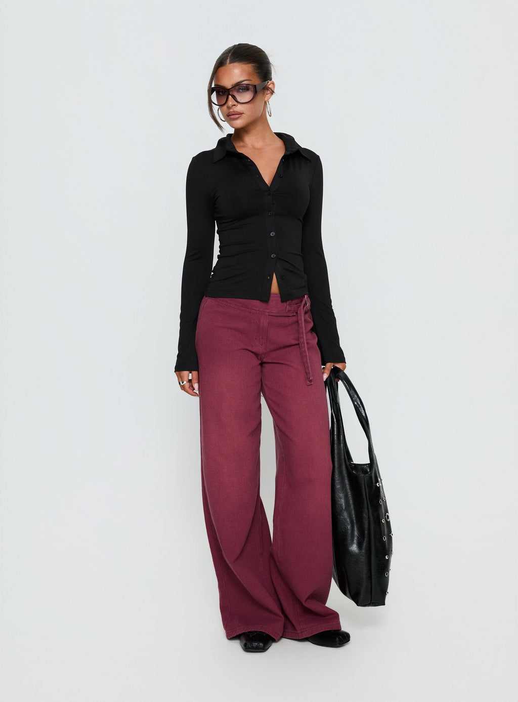 Solina Long Sleeve Collared Top Black