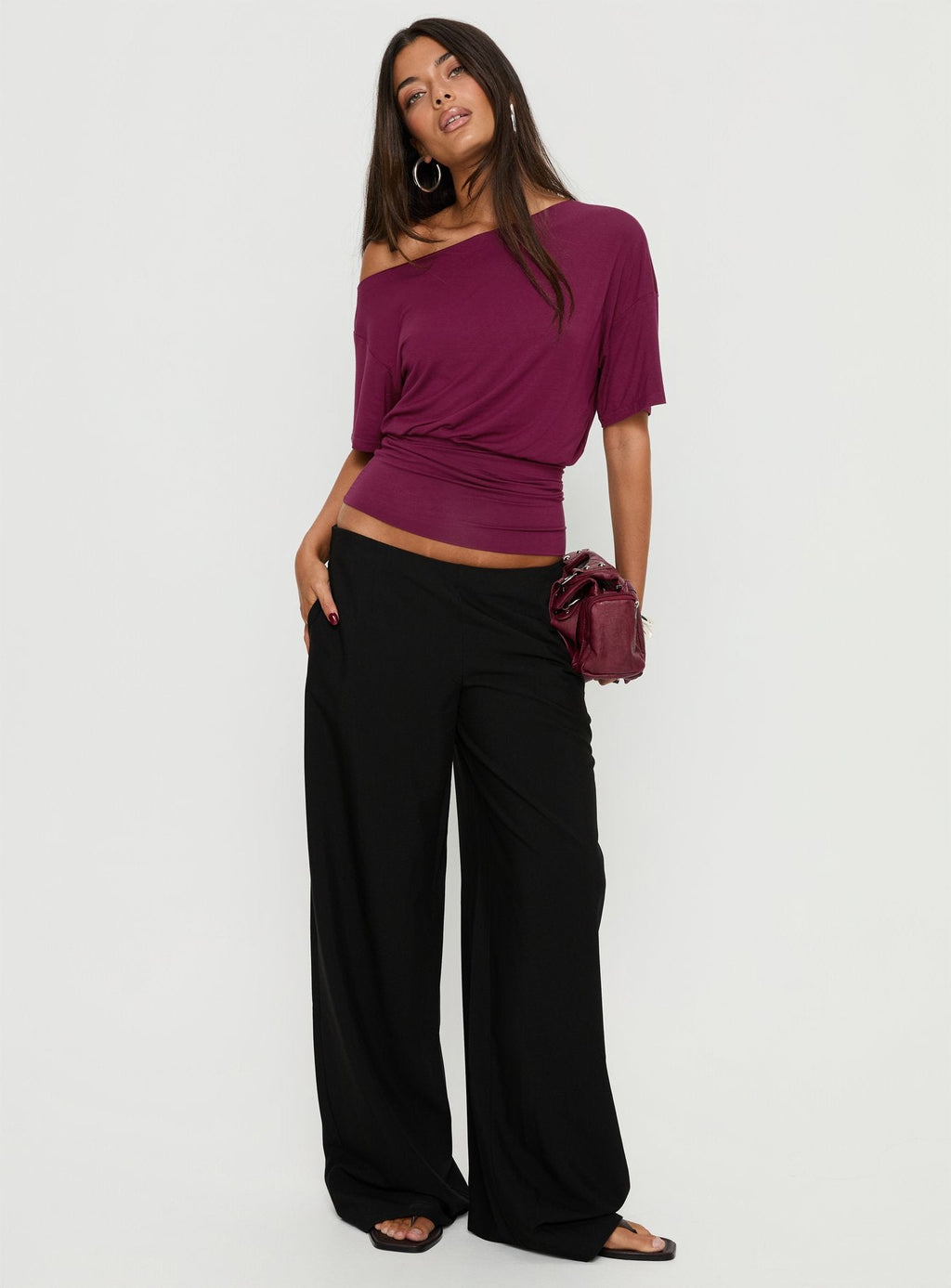 Ashlinn Off Shoulder Drapey Top Cherry Lacquer