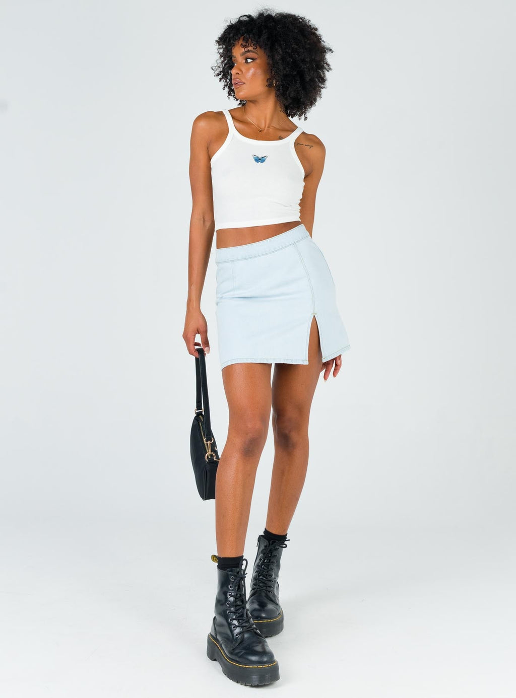 The Lola Mini Skirt Light Wash Denim
