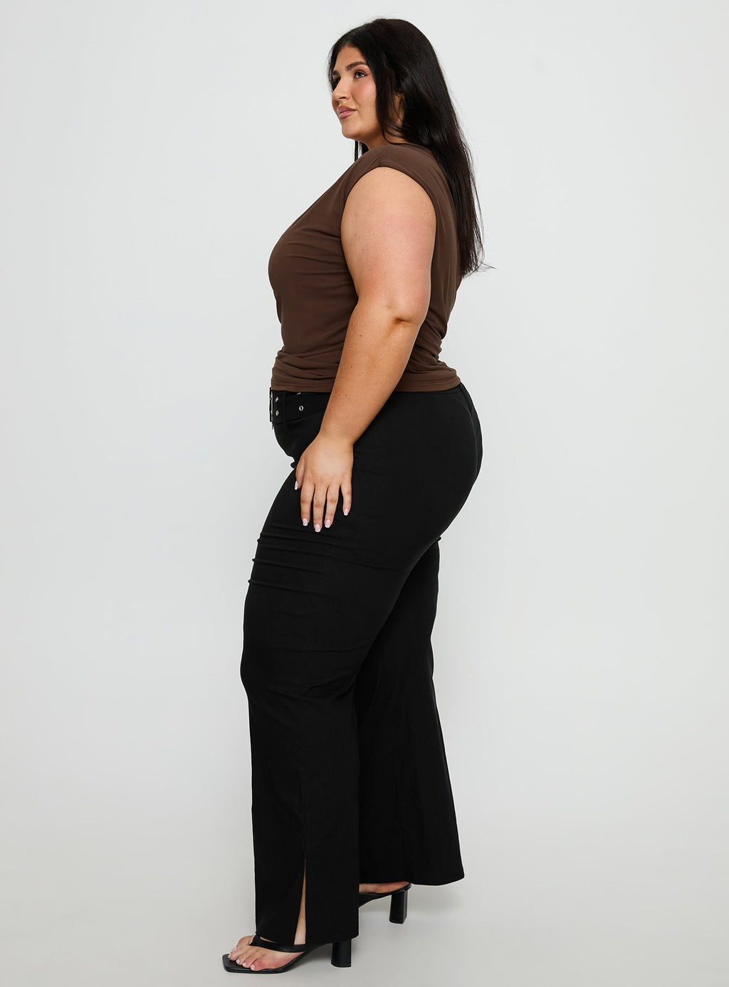 Kortnee Eyelet Detail Flare Leg Pants Black Curve