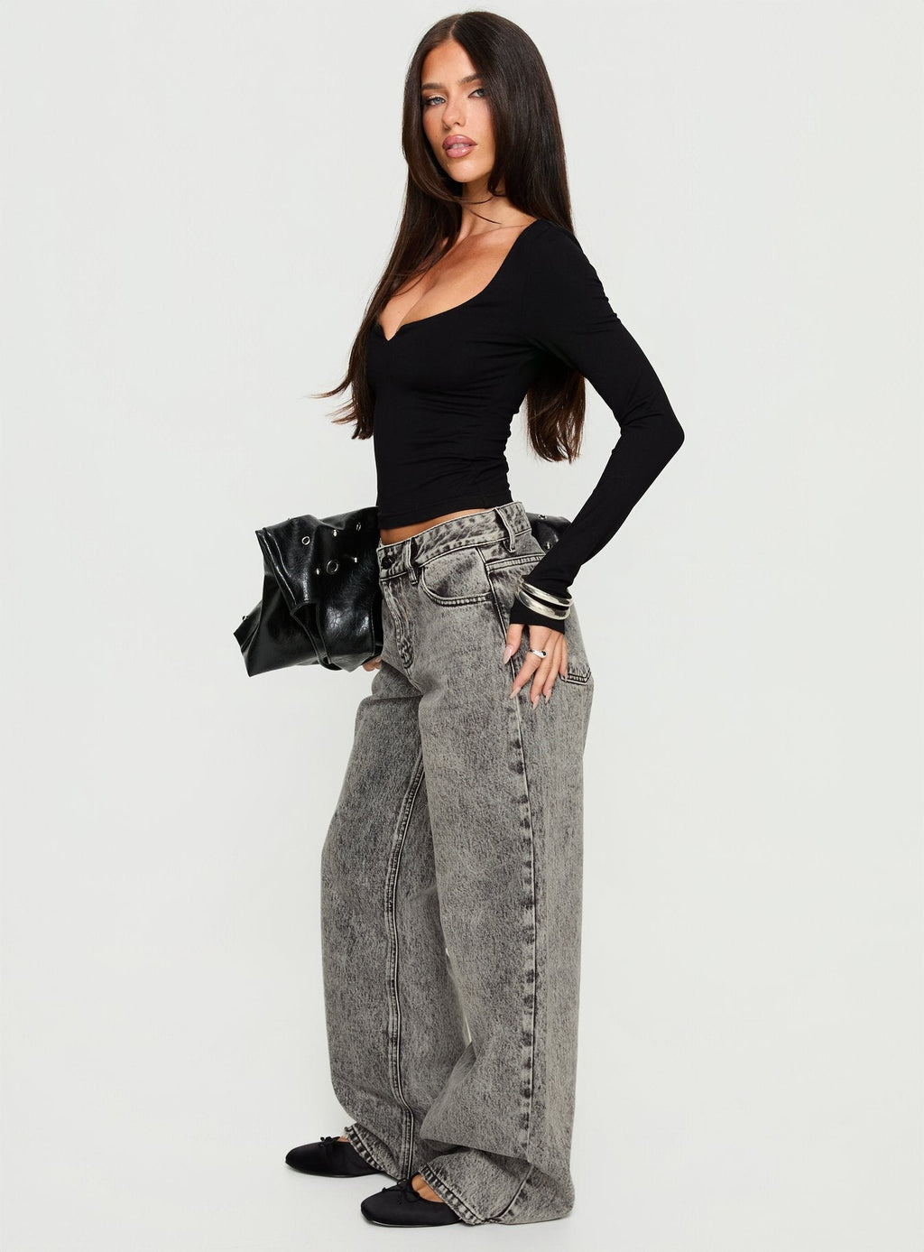 Serenitia Mid Rise Relaxed Jeans Washed Grey
