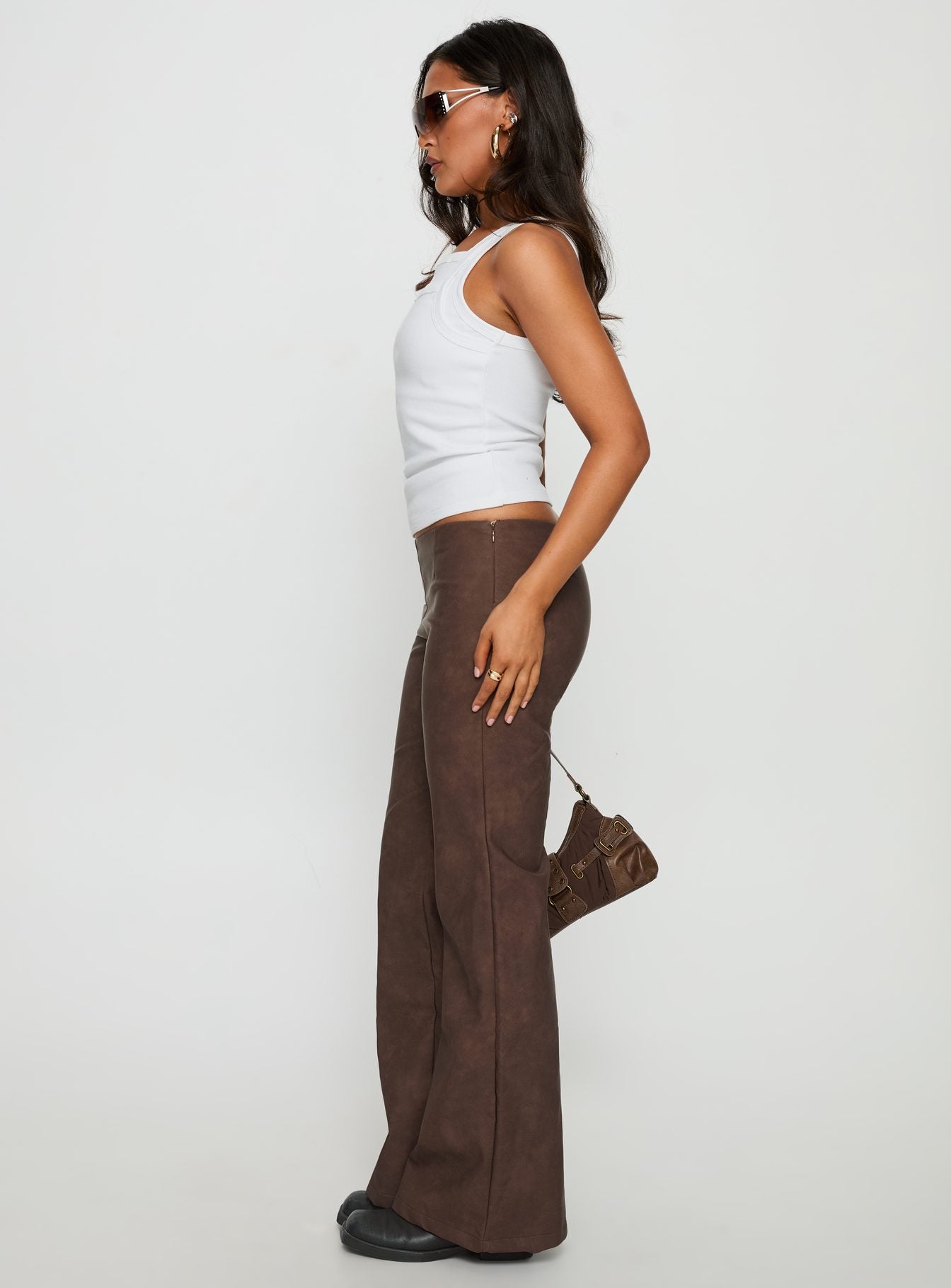Trickrider Tie Side Faux Leather Pants Chocolate