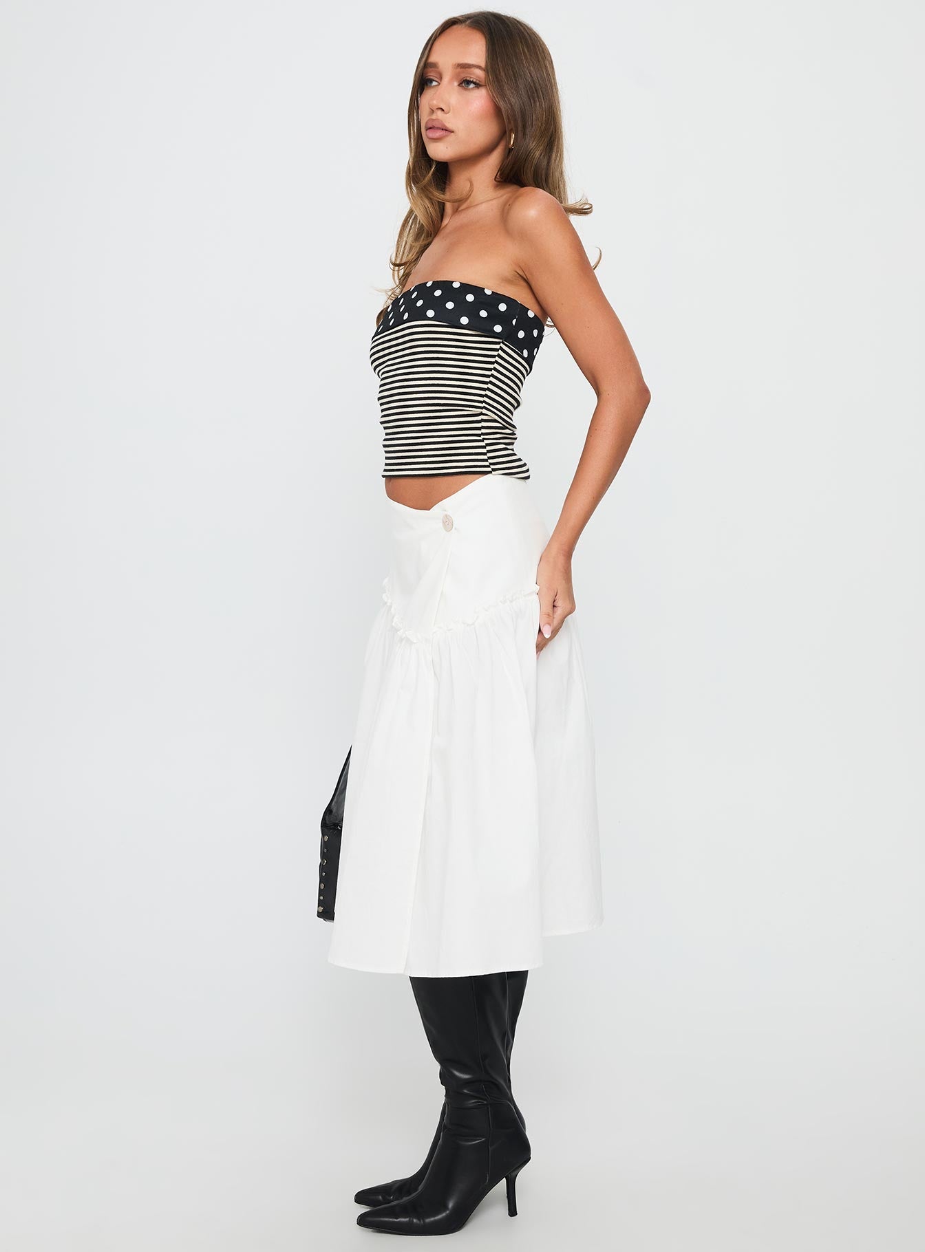 Jonsie Tiered Frill Midi Skirt White