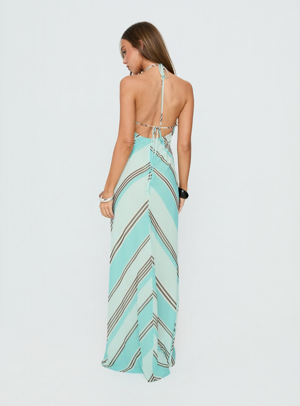 Esmira Halter Maxi Dress Blue Stripe