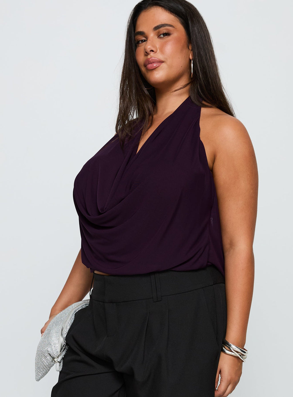 Carefree Days Cowl Neck Top Purple Curve
