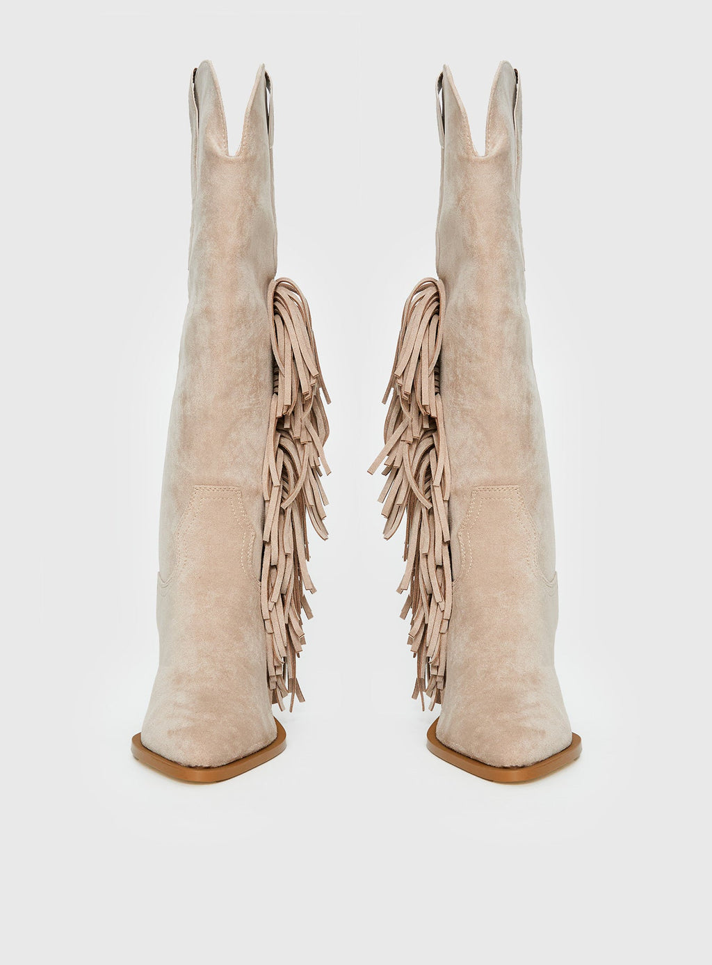 Billini Ardie Faux Suede Tassel Cowboy Boots Light Beige