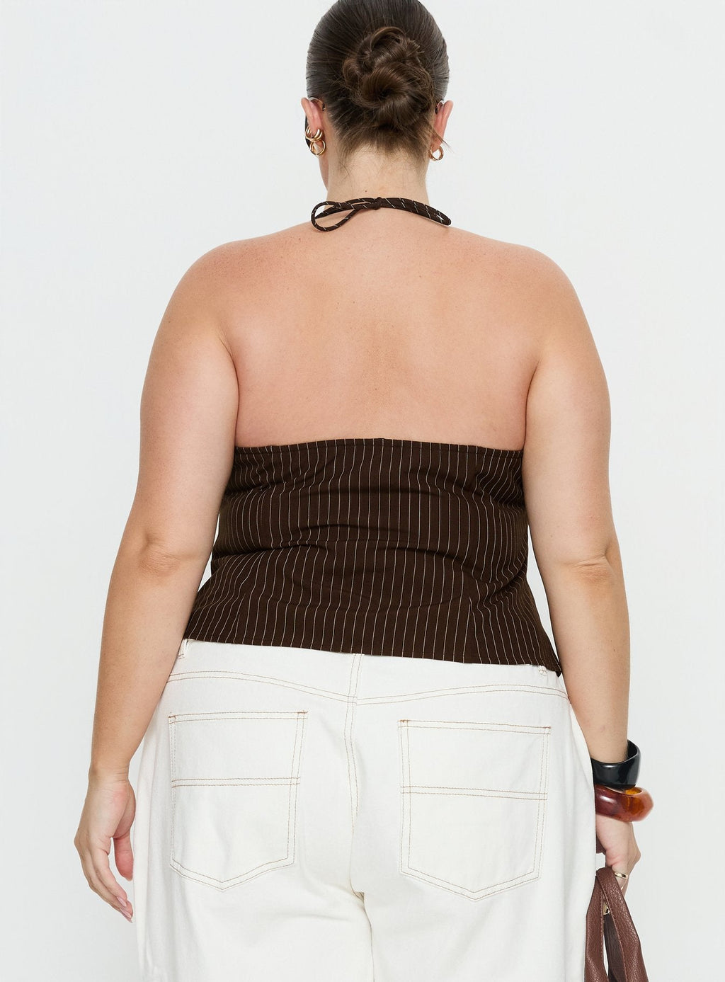 Cherise Bead Detail Top Brown Pinstripe Curve