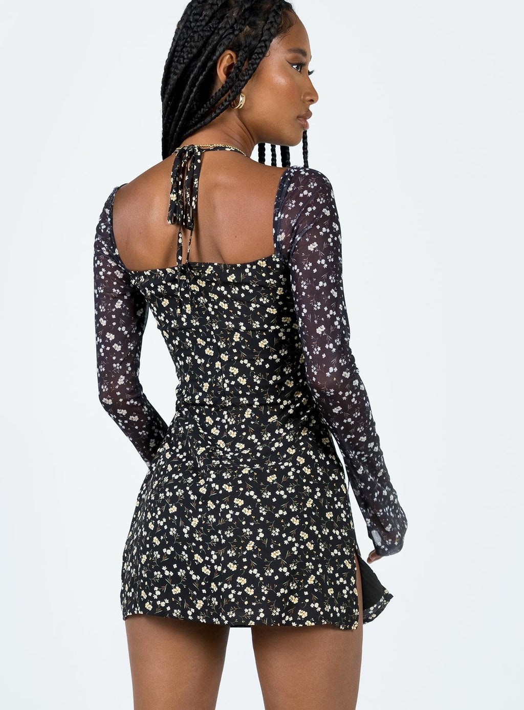 Dyer Sheer Sleeve Mini Dress Black Floral