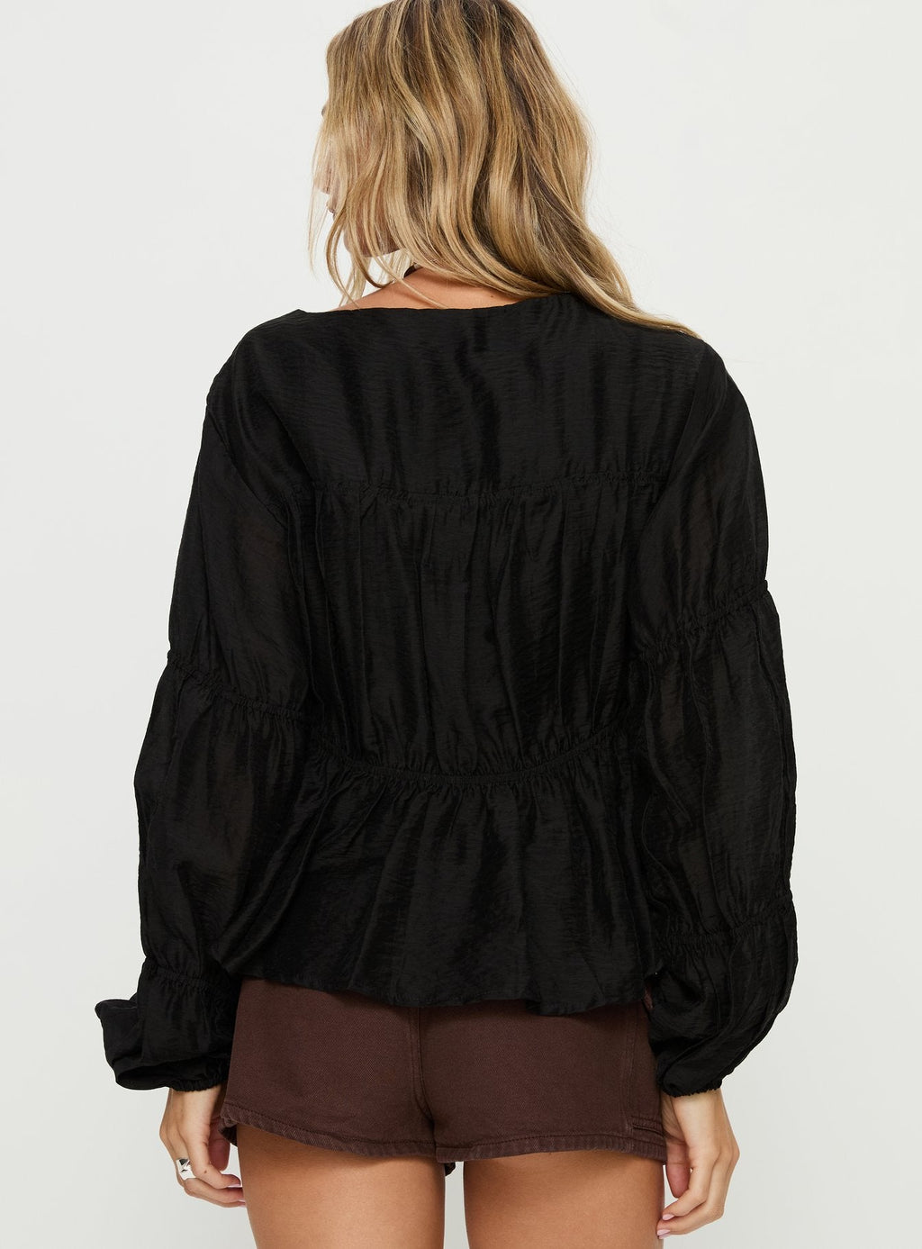 Xamira Ruched Long Sleeve Top Black