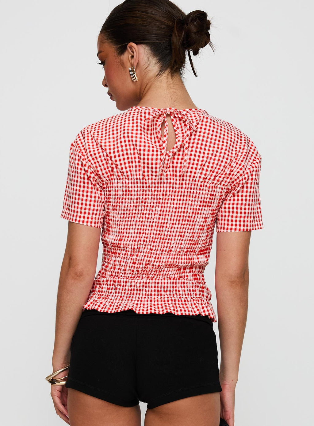 Maybe Tomorrow Ruched Top Red Check