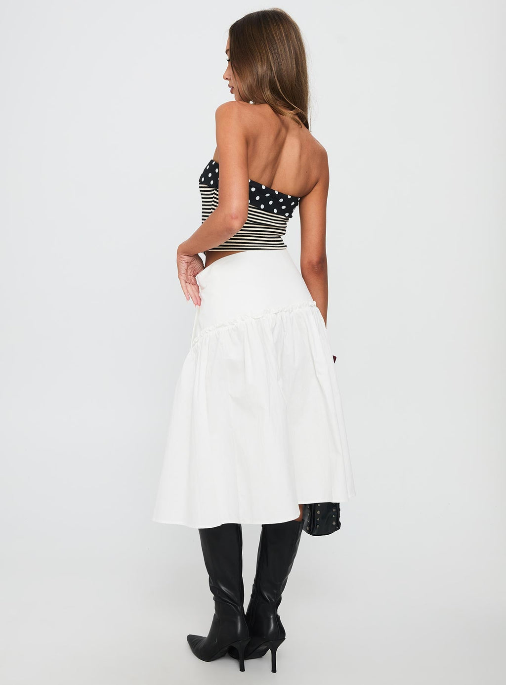 Jonsie Tiered Frill Midi Skirt White