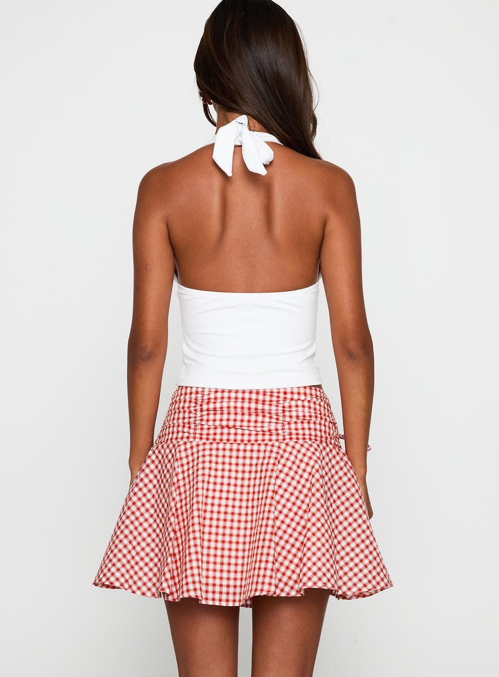 Sweet Verona Ruched Mini Skirt Red Check