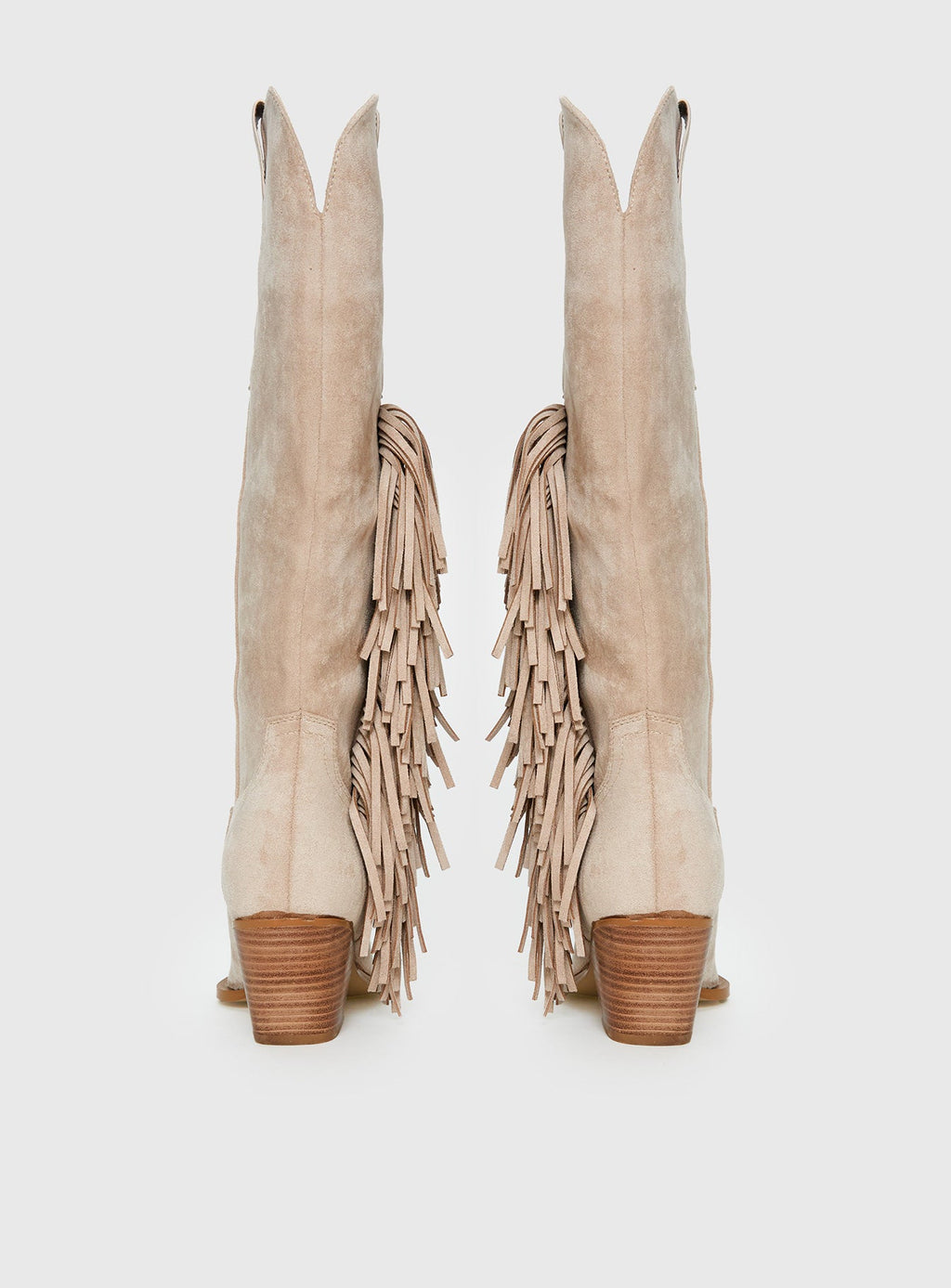 Billini Ardie Faux Suede Tassel Cowboy Boots Light Beige