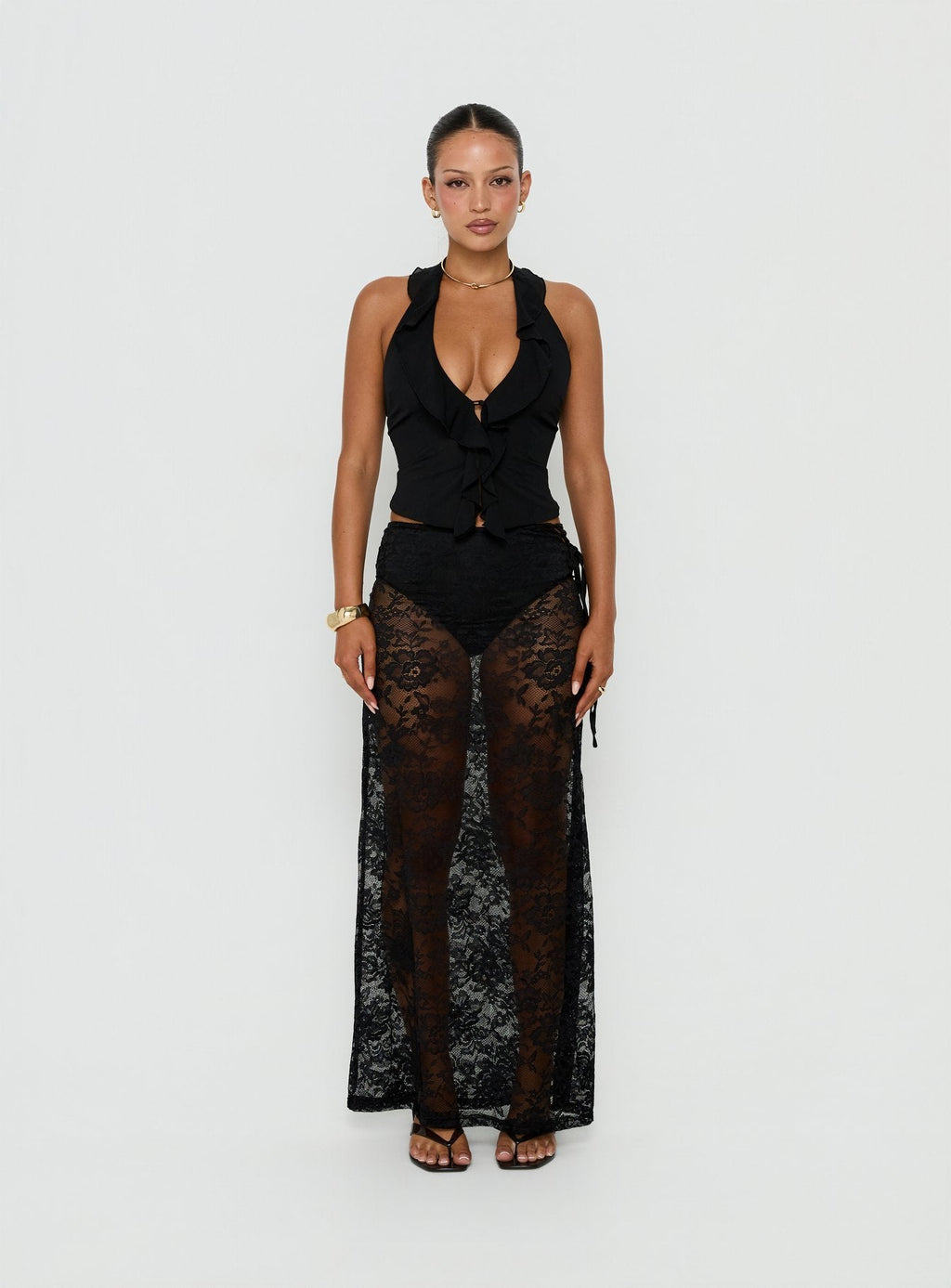 Jazania Frill Halter Top Black