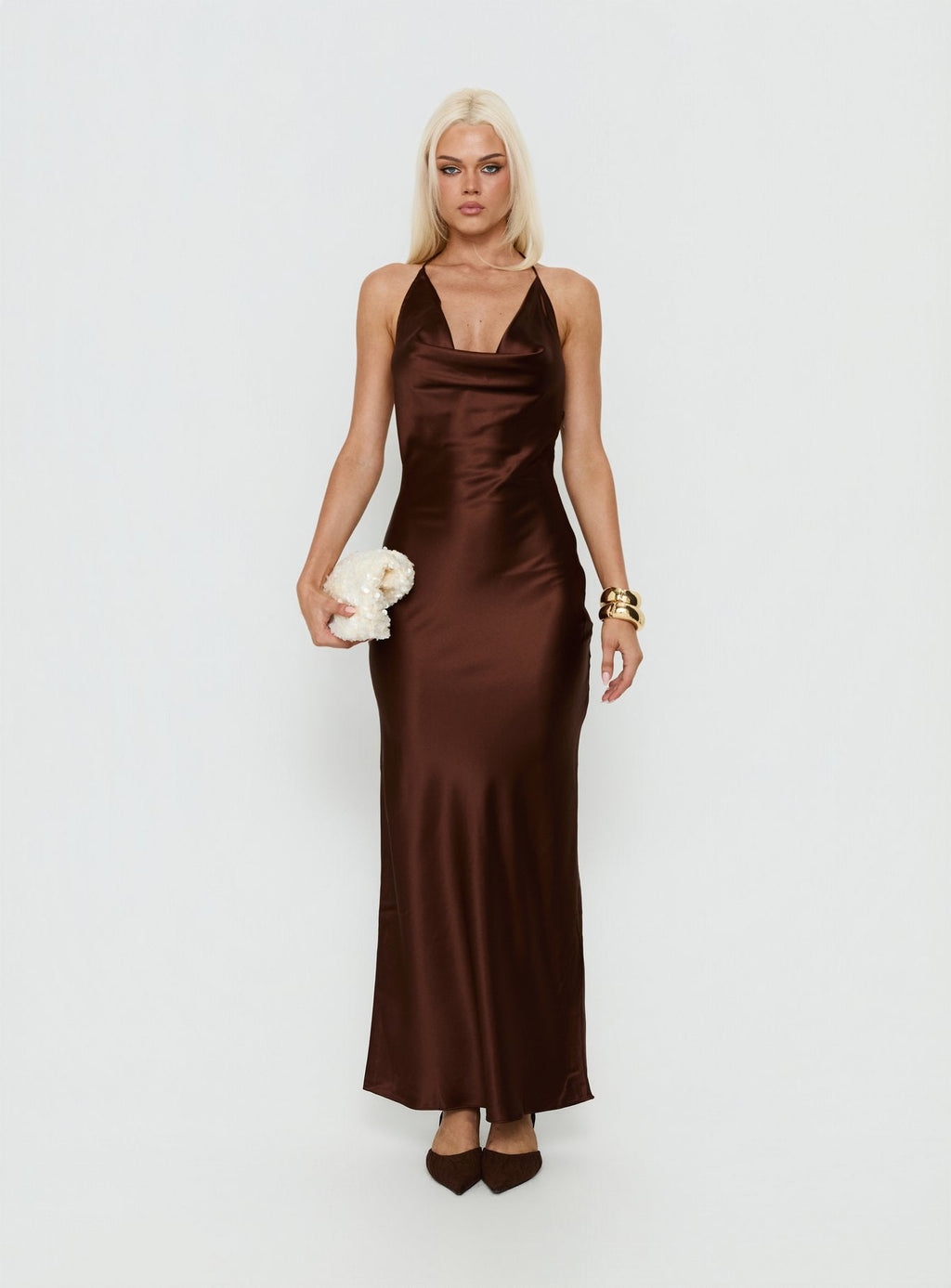 Yazmeina Halter Keyhole Maxi Dress Brown