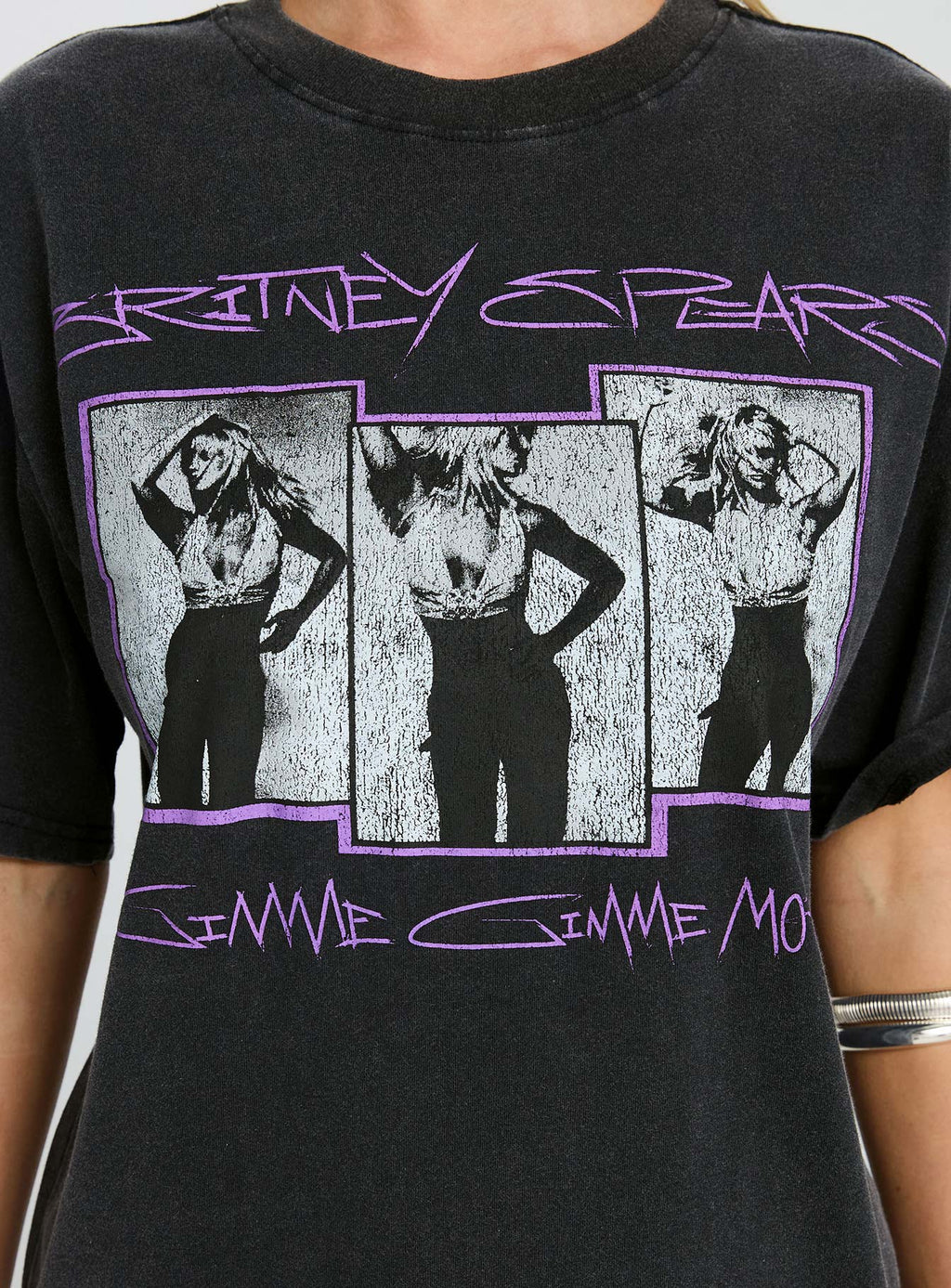 Britney Spears Gimme More Oversized Graphic Top Washed Black