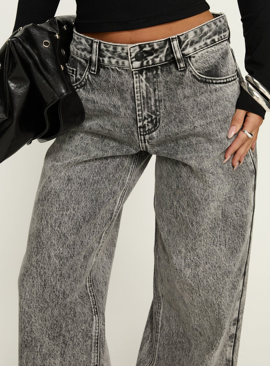 Serenitia Mid Rise Relaxed Jeans Washed Grey