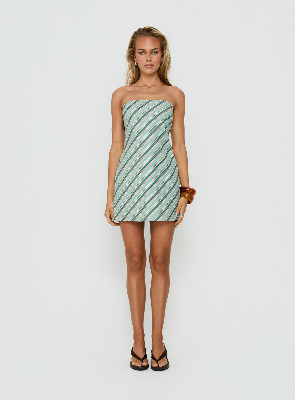 Elery Strapless Mini Dress Blue Stripe