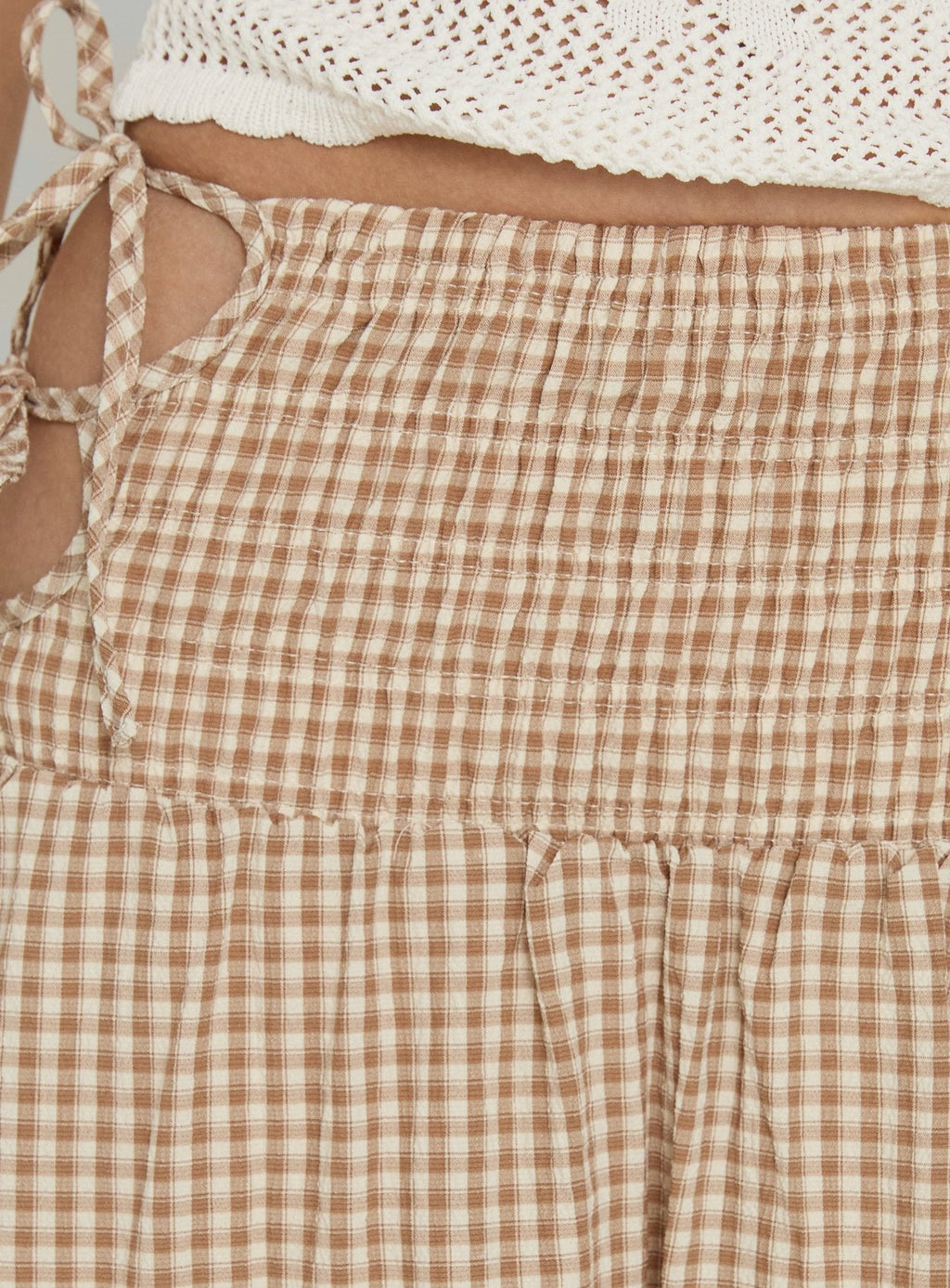 Vence Ruched Maxi Skirt Brown Gingham