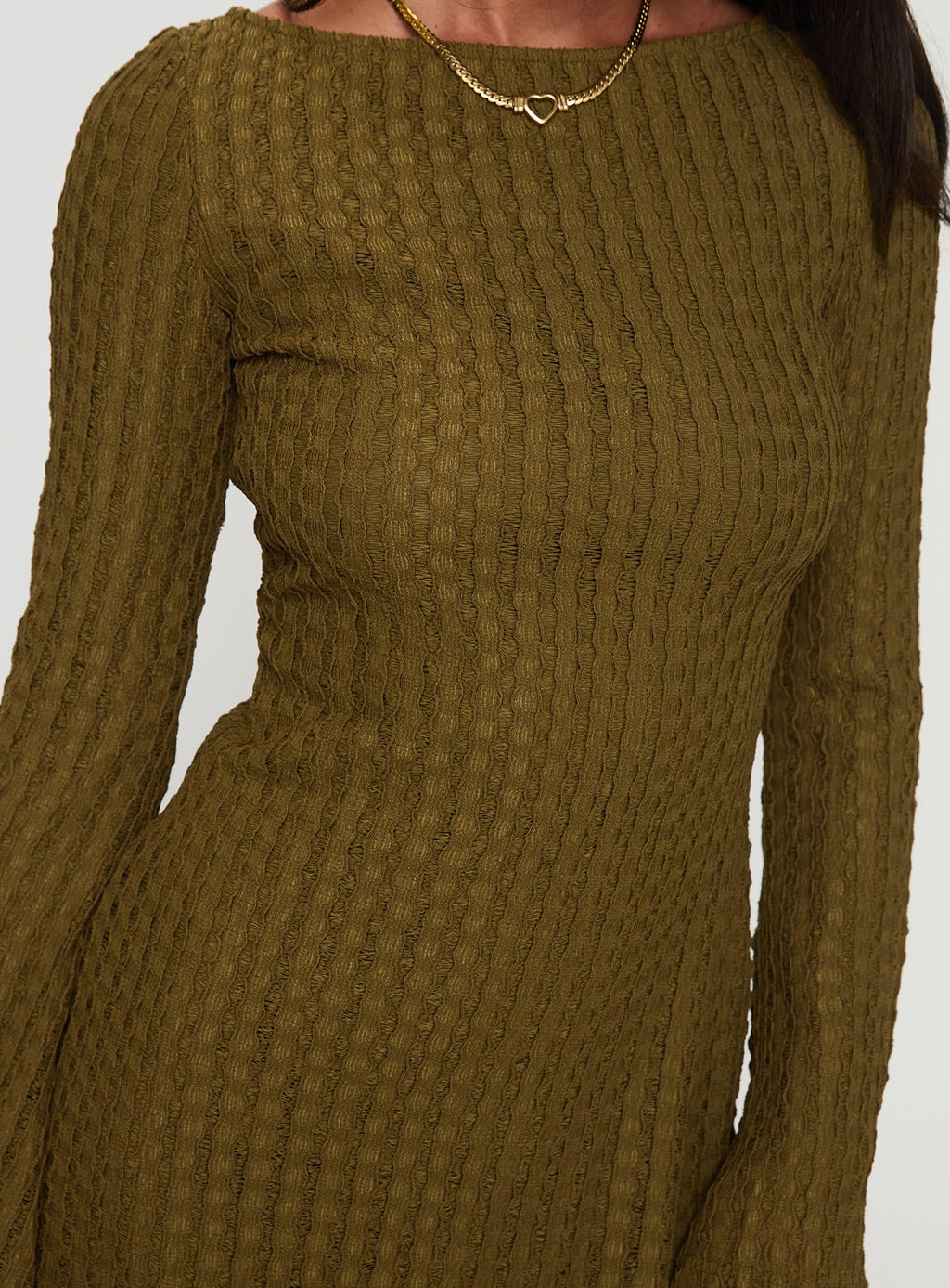 Lukea Long Sleeve Ribbed Mini Dress Olive
