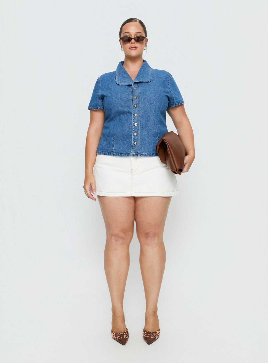 Ellix Button Up Top Blue Denim Curve