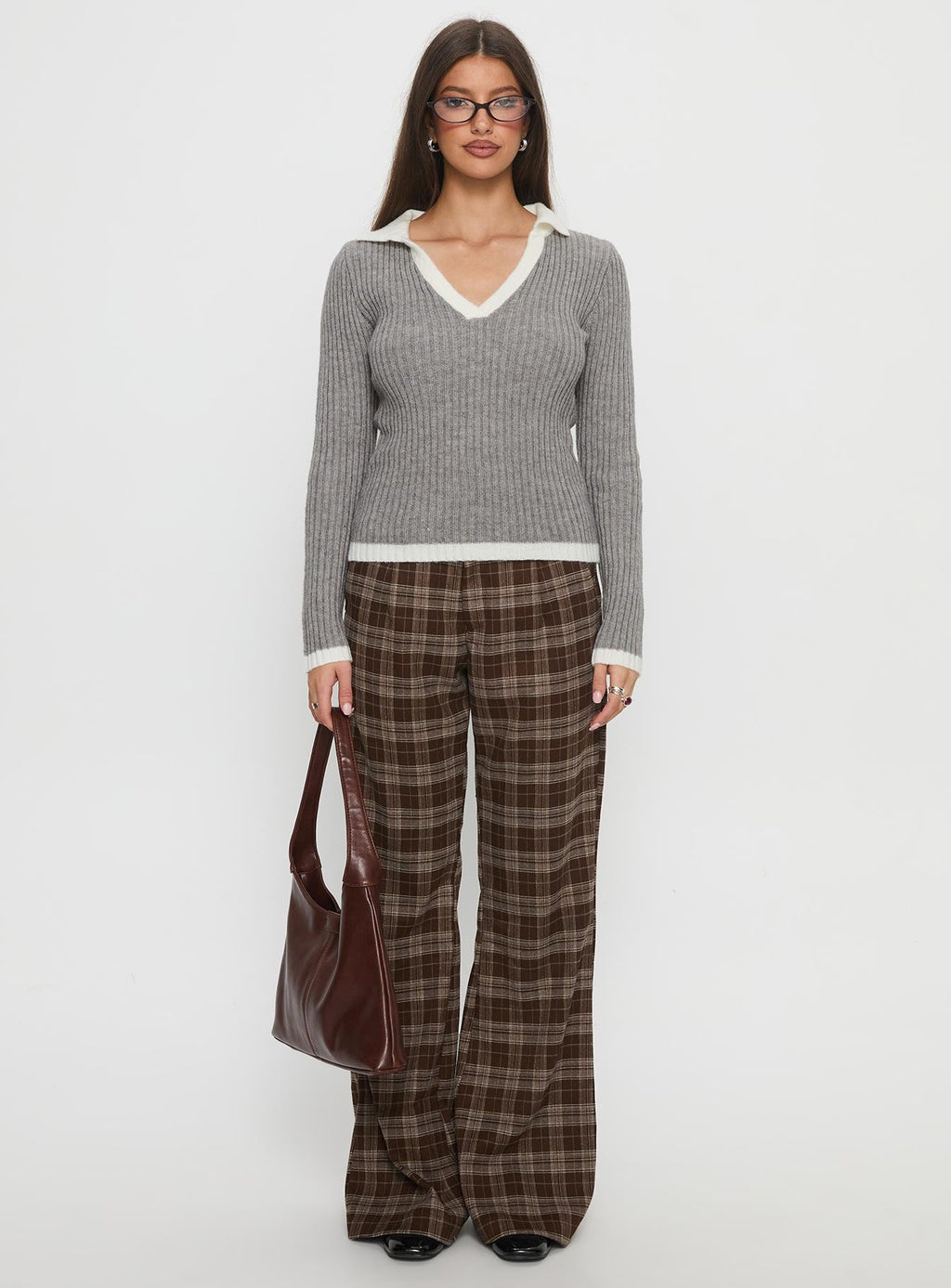 Skylen Long Sleeve Collared Top Grey