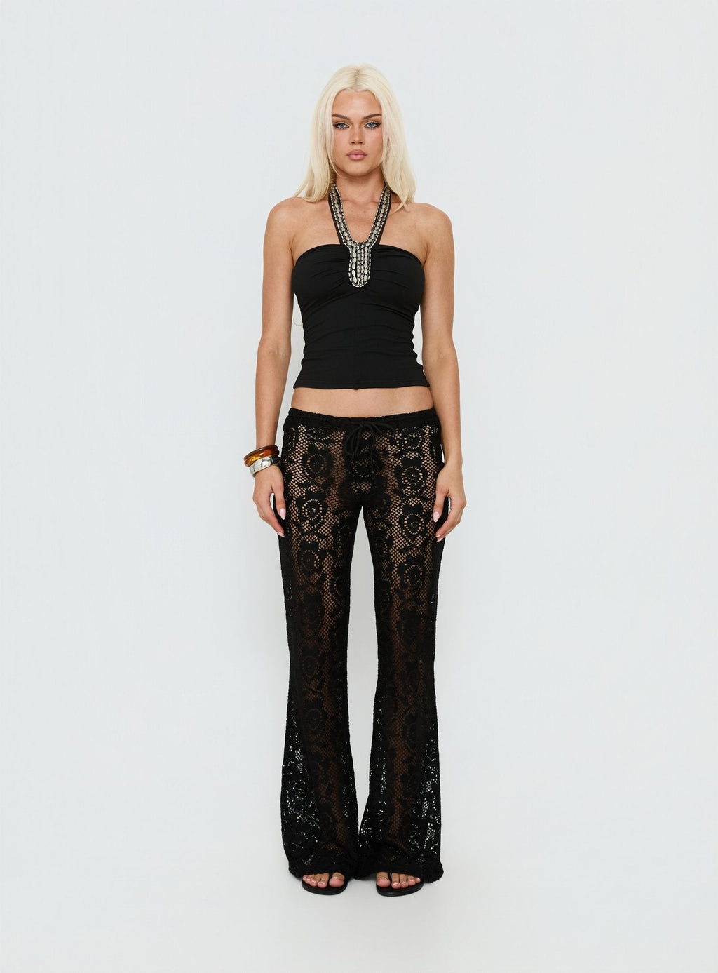 Rosadonna Lace Flare Pants Black