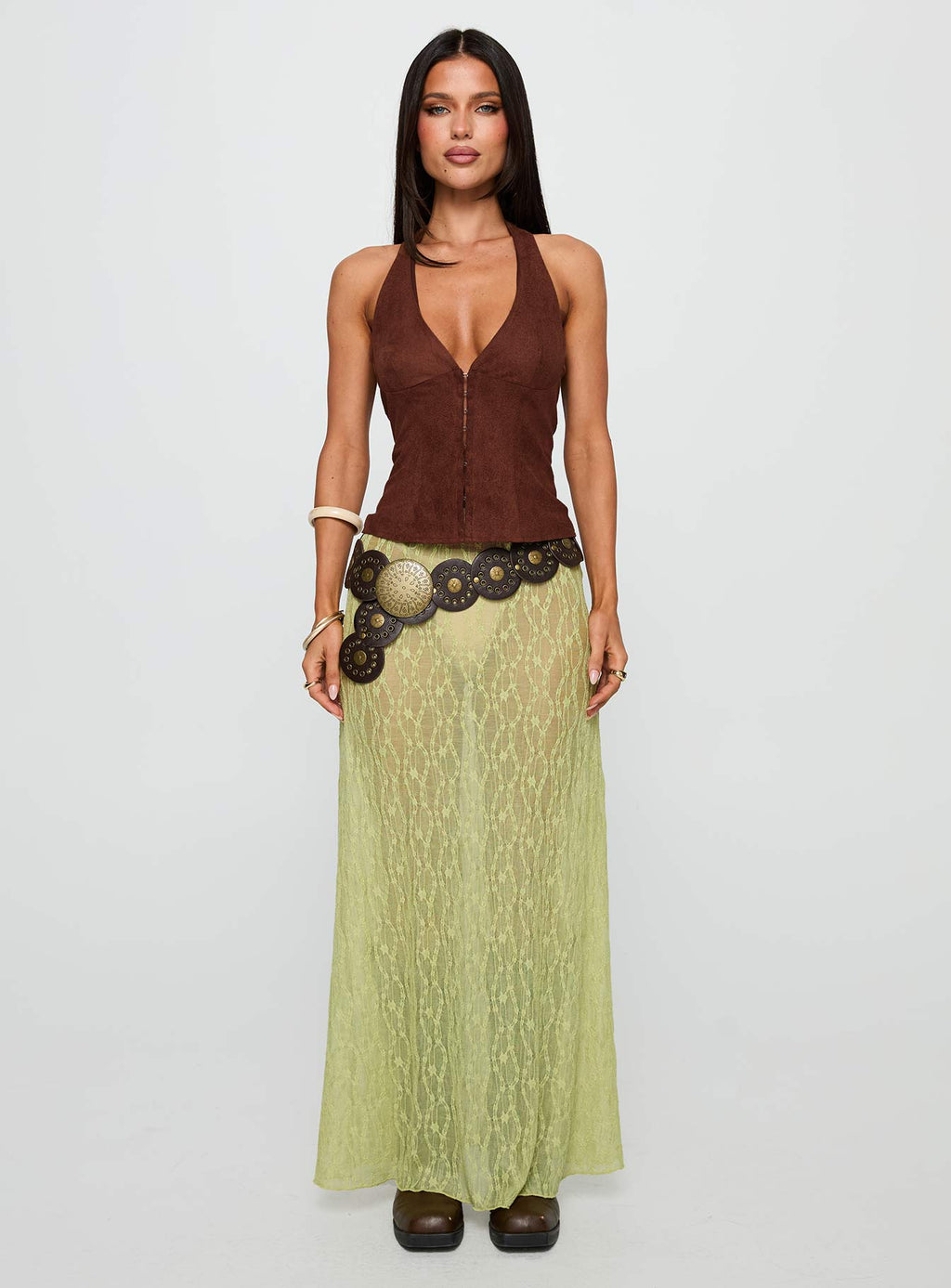 Movie Stars Faux Suede Halter Top Brown